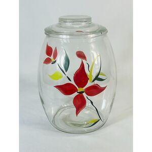 Vintage Barlett Collins Hand Painted Floral Clear Cookie Jar With Lid